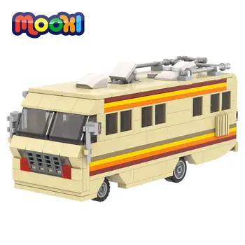 MOOXI יצירתי סרט מסדרת אוטובוס רכב ברחובות העיר להציג מודל לבנים הרכבה חינוכי חלקים צעצוע ילד מתנה בניין MOC1246
